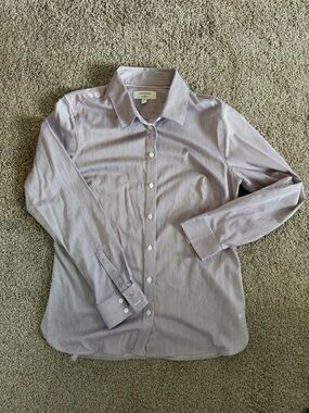 Women's Banana Republic Striped Button-Up Shirt in Light Reddish Pink